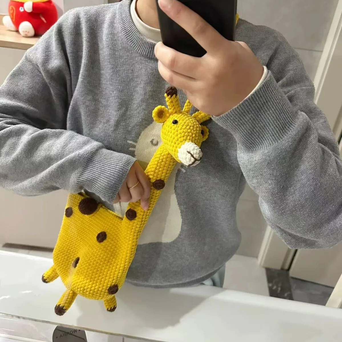 Cute Giraffe Kids Crossbody Bag DIY Handmade Amigurumi Craft Material Set Giraffe Crochet Kit Beginner Crochet Kit
