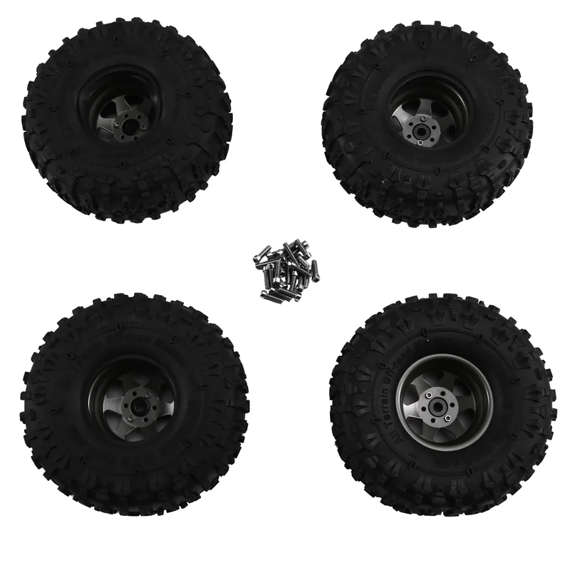 

A04F-4Pcs 122Mm 1.9 Inch Metal Beadlock Wheel Rim Rubber Tire Set For 1/10 RC Crawler Car TRX4 D90 D110 Axial SCX10