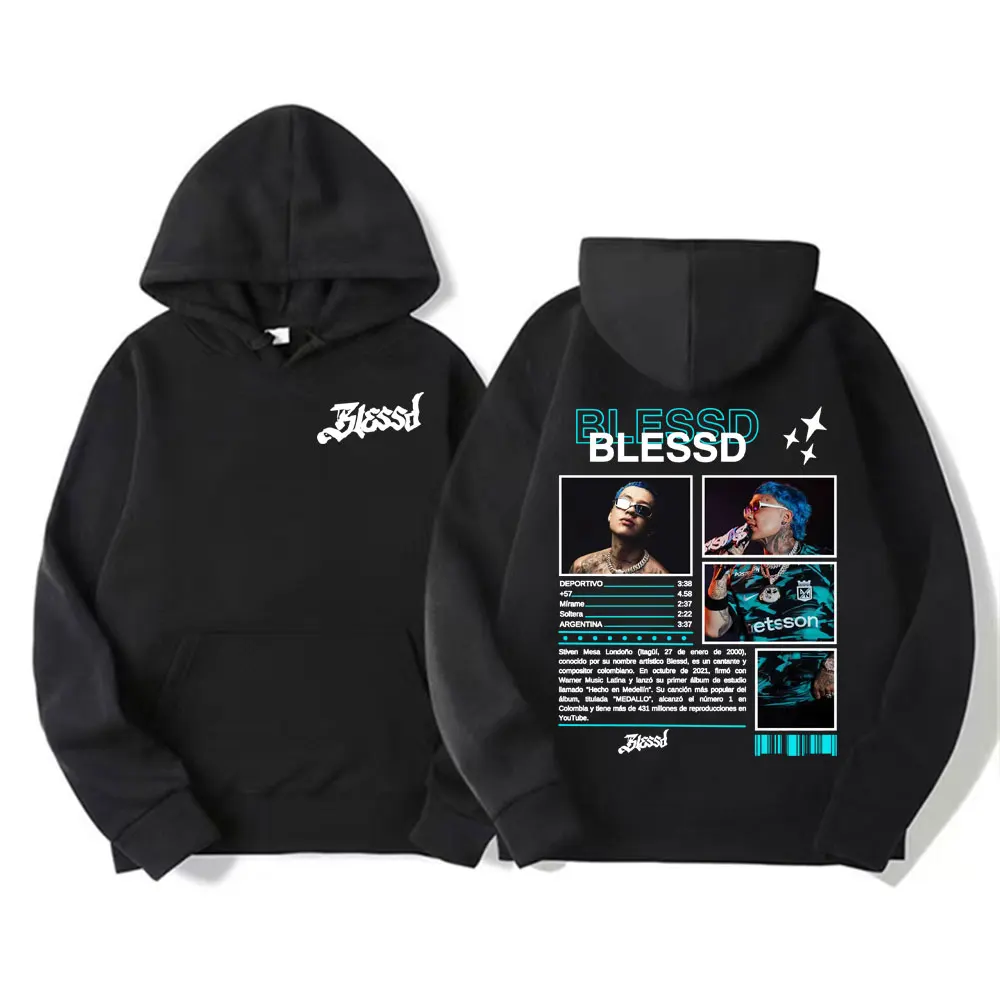 Rapper blessd bendecido 2025 tour capa hoodies das mulheres dos homens moda hip hop pop música rua moletom pullovers de lã de grandes dimensões