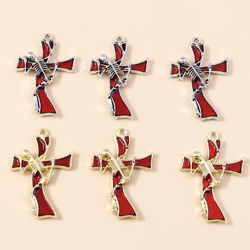 4pcs Punk Skull Sword Cross Charms Alloy Metal Vintage Gothic Vampire Heart Pendants for DIY Bracelets Necklaces Jewelry Making