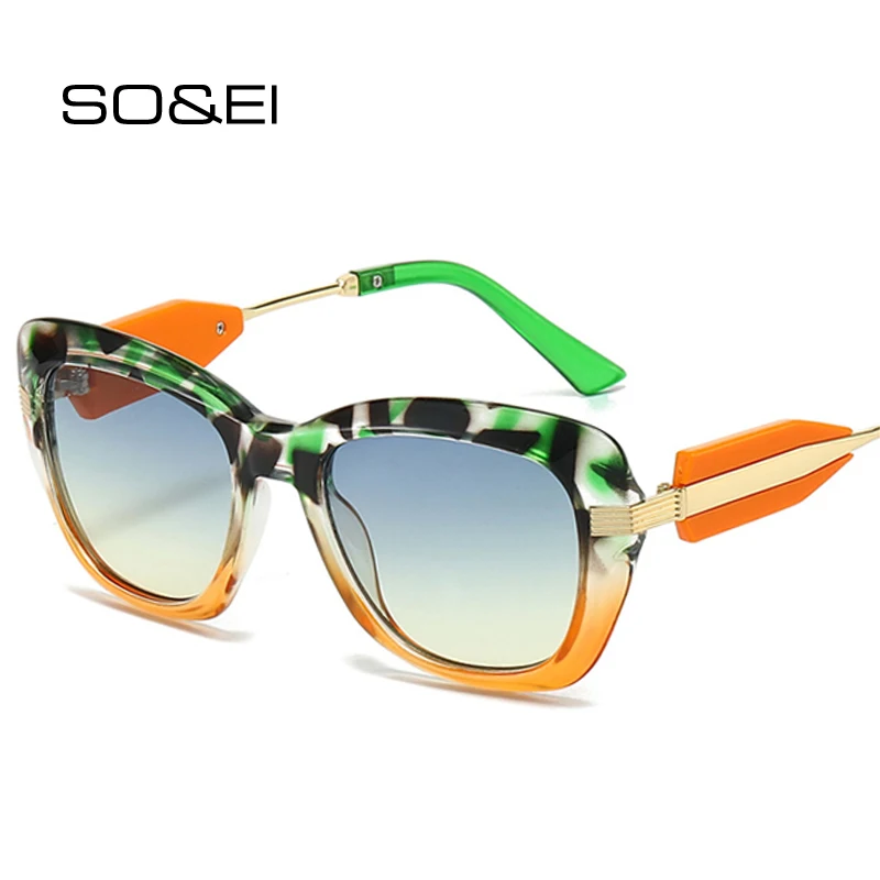 

SO&EI Fashion Cat Eye Women Sunglasses Retro Colorful Leopard Gradient Shades UV400 Men Trending Sun Glasses