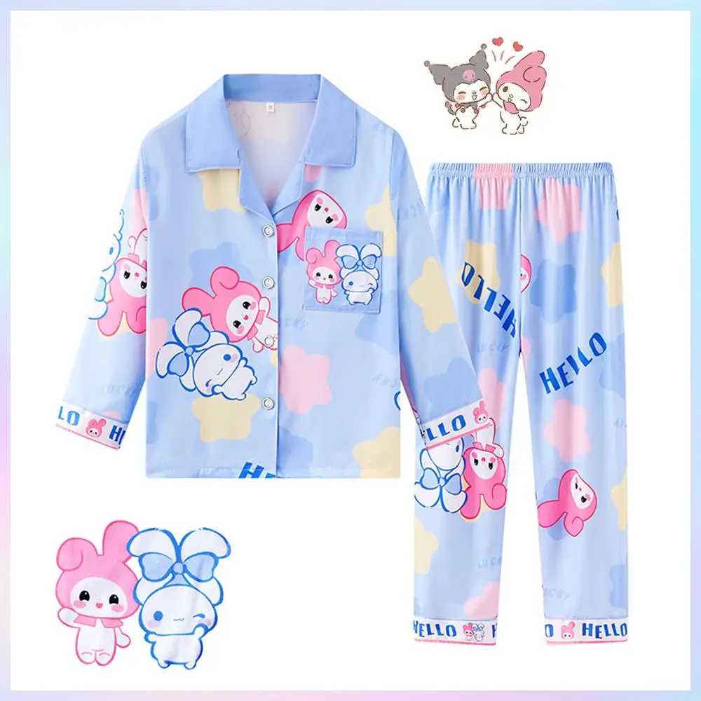 Anime Kuromi Children Pajamas Cardigan Sanrio Cinnamoroll Hello Kitty Spring Long-Sleeved Cartoon Cute Printing Homewear Suit