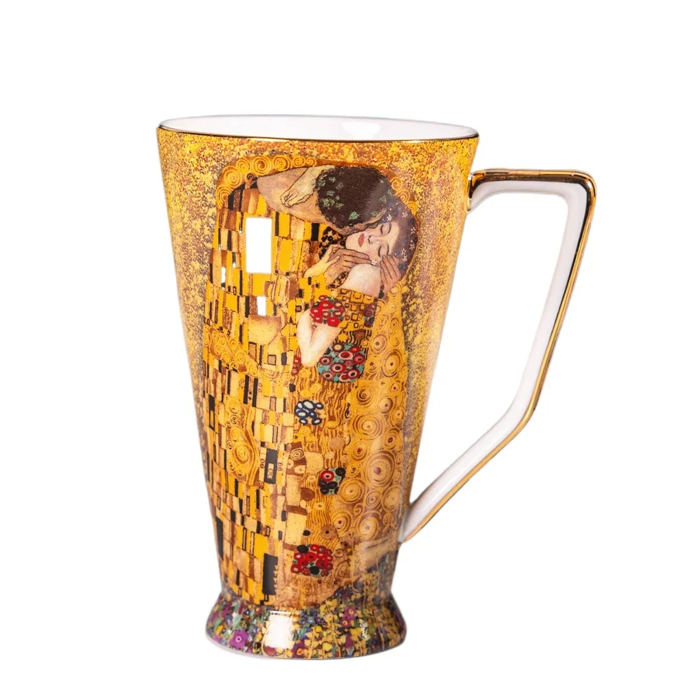 ‌Leopard Print Bone China Large Flared Mug, Gold Rim Large Capacity Coffee Milk Tea Beer Juice Water Cup for Home Office Party‌
