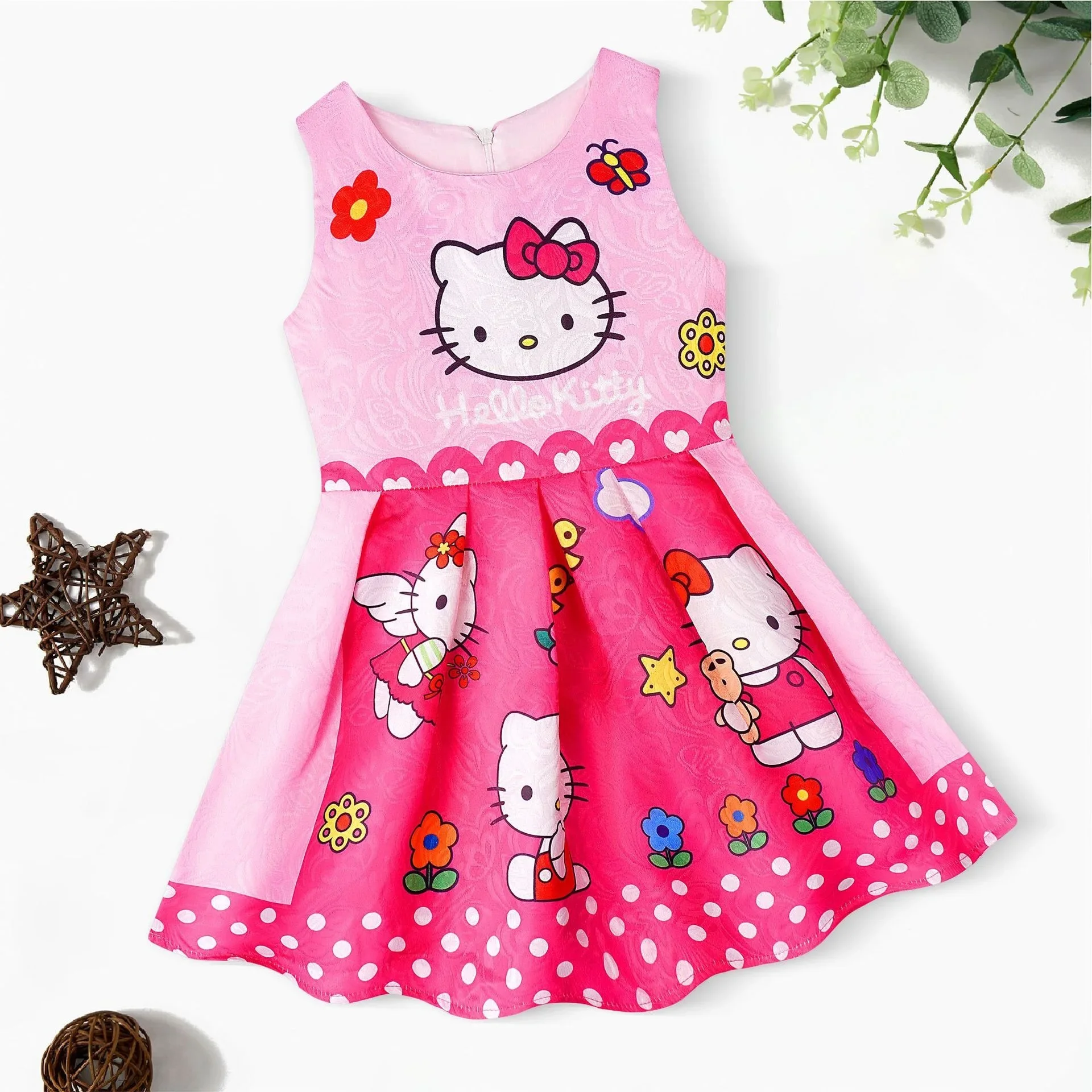 Sanrio hello kitty 2023 New Children's Cartoon Dress Girl Summer dress Cartoon Cute kid Jacquard Skirt underdress robes