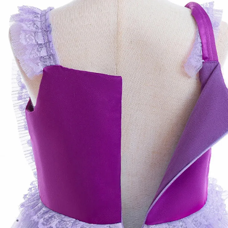 رابونزيل ستار الترتر شبكة ثوب الفتيات تأثيري الأميرة الأرجواني فستان بلا أكمام الاطفال عيد ميلاد الحدث مهرجان زي حفلة تنكرية