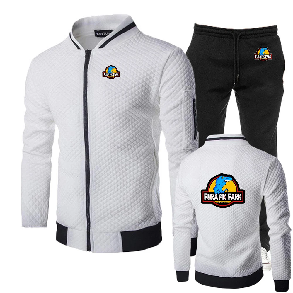2025 Spring Autumn Furafic Fark New Men's Round Neck Slim-fit Sets Casual Sweatshirts + Sweatpant Harajuku Two-piece Suit
