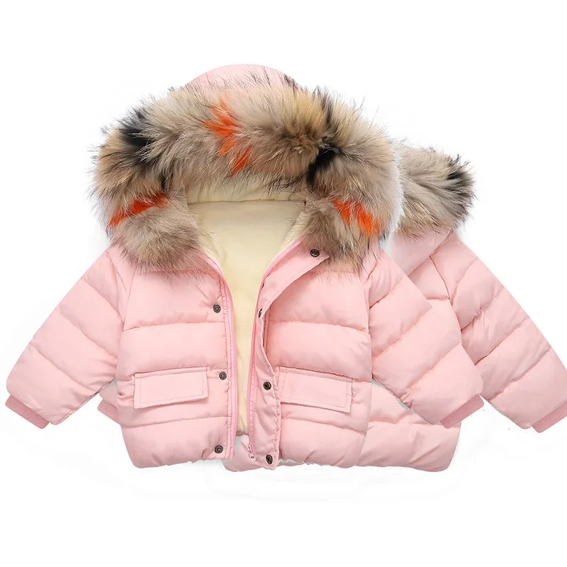 Baby Girl Boy Warm Outerwear 2025 Winter New Children Down Jacket Big Fur Collar Coat Kids Clothes Solid Thicken Girl Boy Jacket