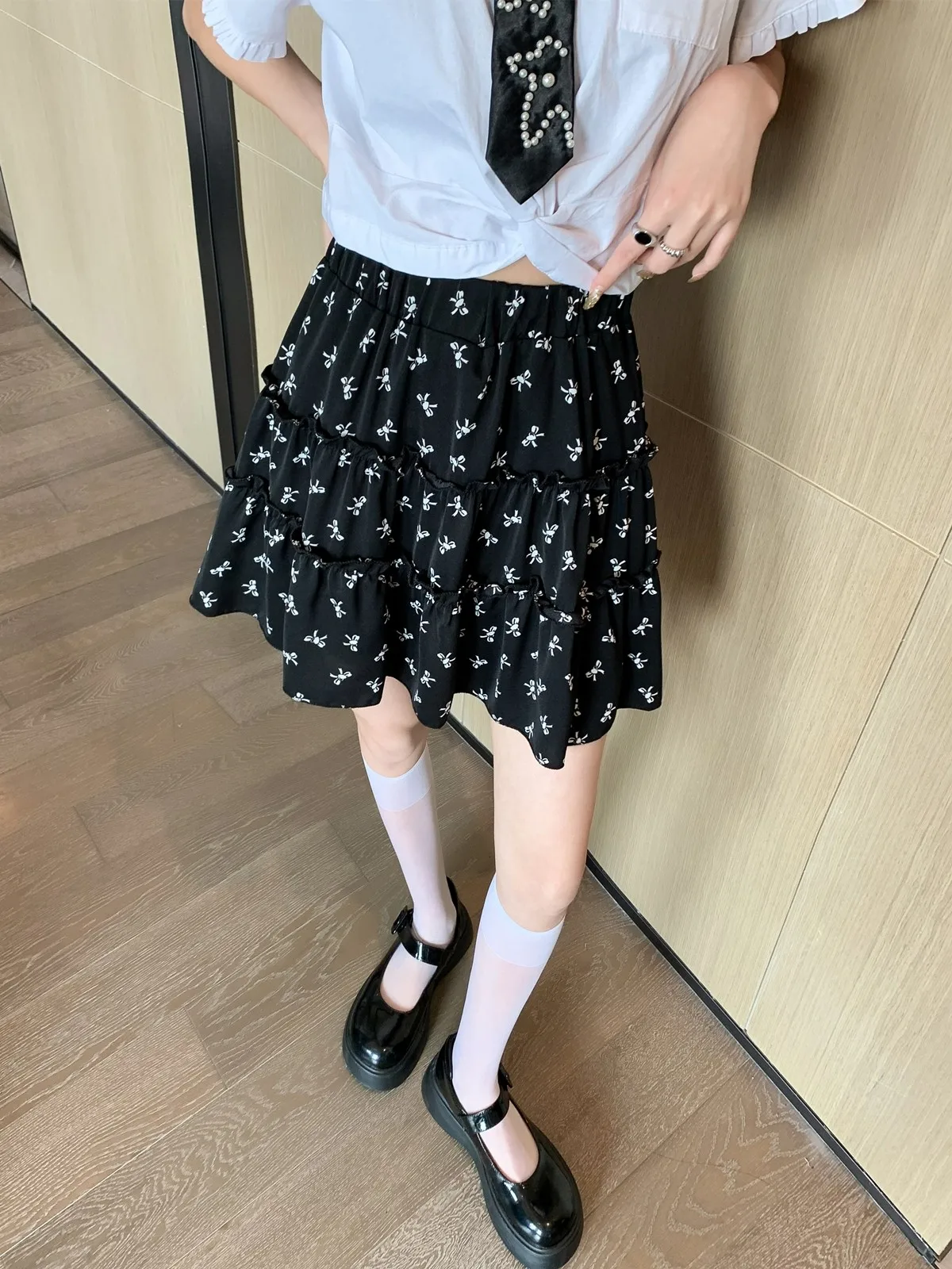 ZHISILAO Floral Print Skirt Women Casual Vintage Black Elastic Waist Mini Skirt Summer 2024 Holiday Wear