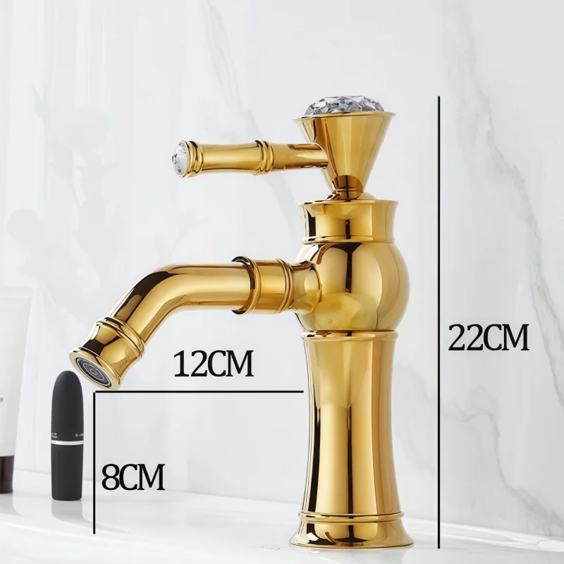 Rotatable Extendable Faucet Anti-Splash Bathroom Faucet Cross-Border Trade All-Copper Diamond Crystal French Style Faucet