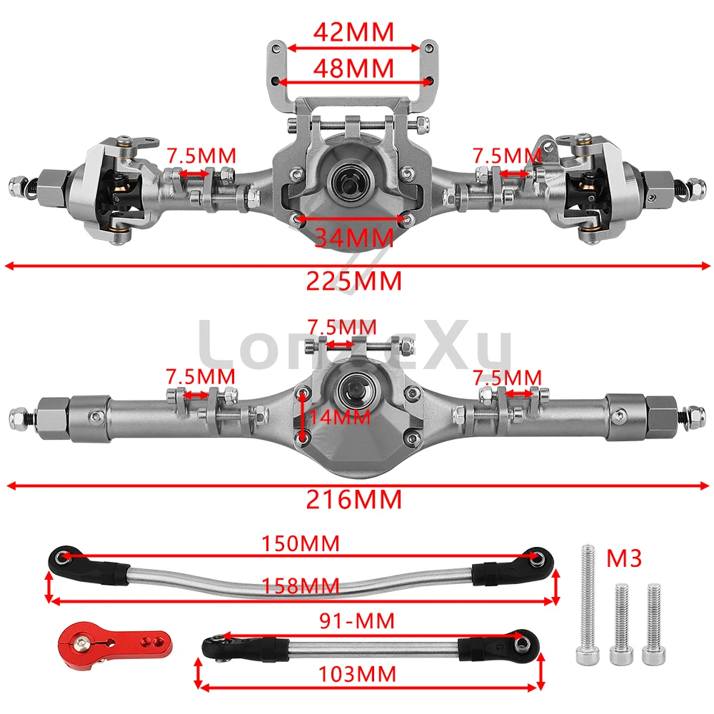 New Aluminum Alloy Front Rear Straight Complete Axles for 1/10 Axial SCX10 II 90046 90047 RC Crawler Car Metal Upgrade Parts