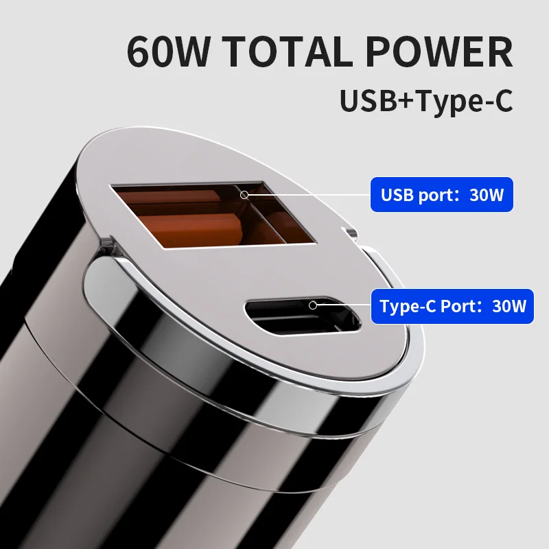 60W Car Charger Fast Charging for Samsung Huawei PD30W QC 3.0 Mini USB Type C Car Phone Charger Adapter for iPhone 14 13