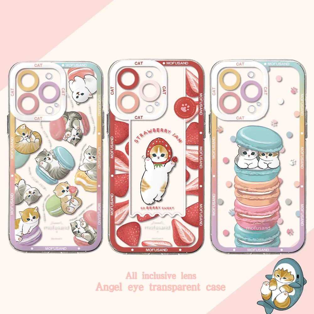 Lovely Mofusand Cat Cartoon Clear Case For Samsung Galaxy S24 S23 S22 Ultra S21 S20 FE Note 20 10 Plus A15 A25 A35 A55 Soft Etui