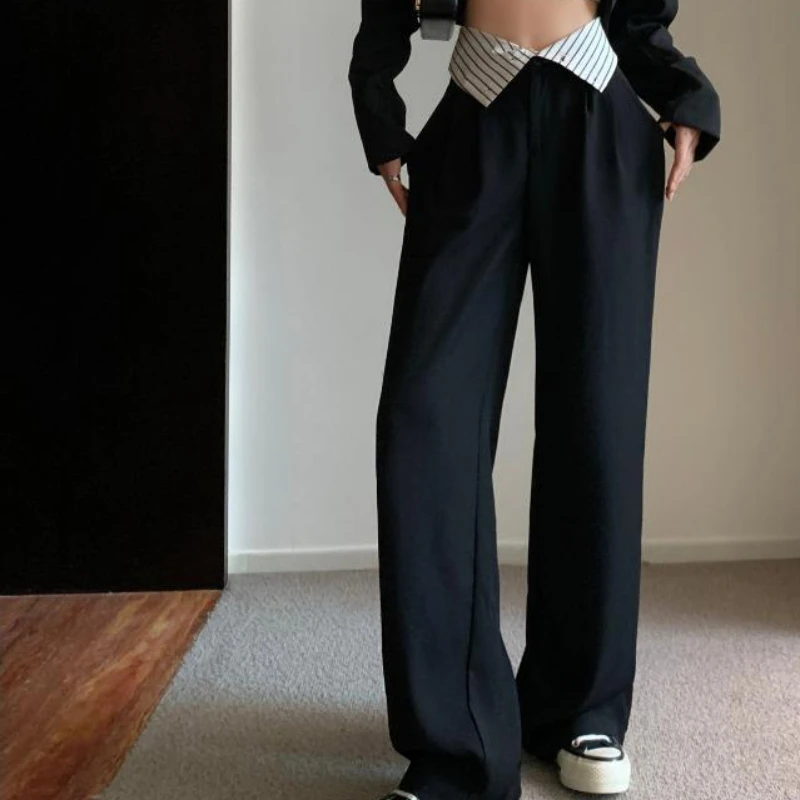 

2024 Autumn Trend High-waisted Hong Kong Style Slim Fit Wide-leg Suit Pants for Women Ins Unique Niche Casual Floor-length Pants