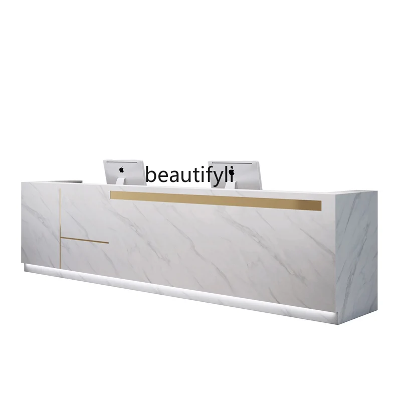 

Company Reception Table Imitation Marble Paint Reception Desk Beauty Salon Cashier Hotel Lobby Counter Front Desk Bar Counter