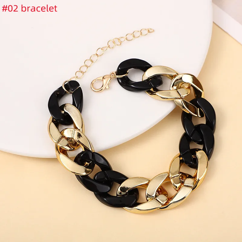 Vintage Acrylic Chain Bracelet For Women Splicing Charm Chunky Thick Green Resin Chains Bracelets Necklace Wristband Jewelry