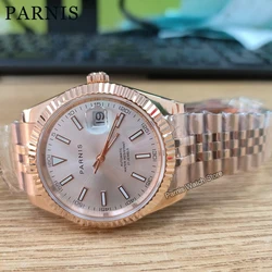 Parnis 39.5mm Stereosc Bezel  Jubilee Bracelet Rose Gold Color Miyota Automatic Men Wristwatch