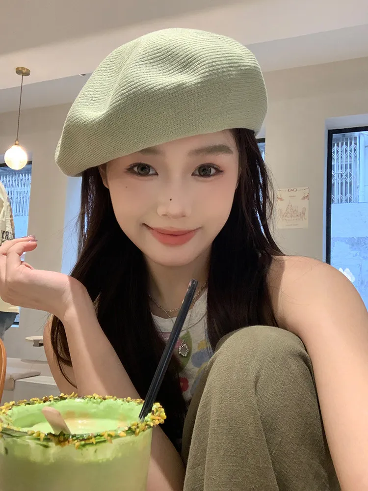 Japanese Literary Artistic Beret Women Autumn Thin Breathable Big Size Painter Hat Showing Face Small Retro Cloud Hat