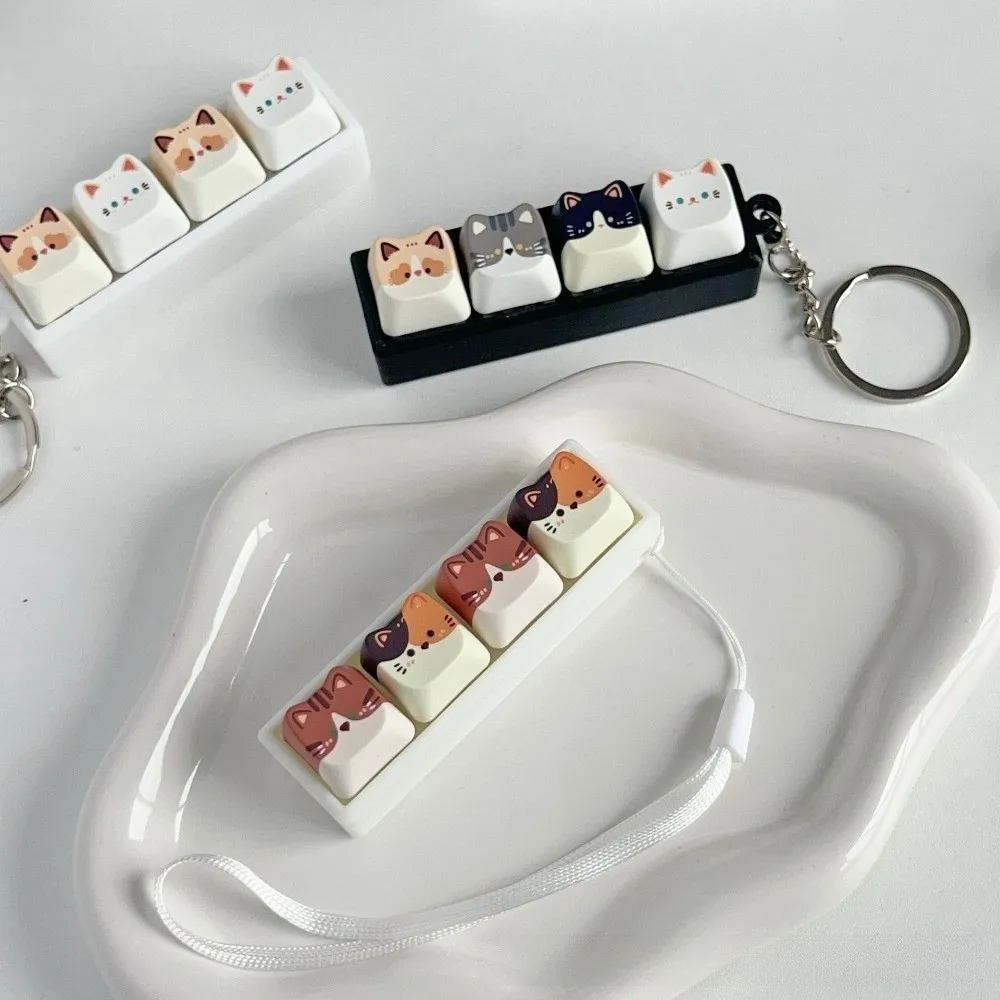 2/3/4/6/9 Keys Anti-stress Pendant Keyboard Keycap Cat Fidget Keychain Mechanical Finger Button Decompression Keyring