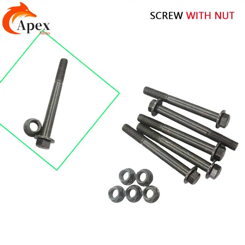 Outer hexagon flange screw ribbon nut M10X90 army green (with flange anti-skid teeth) + matching nut engine accessories