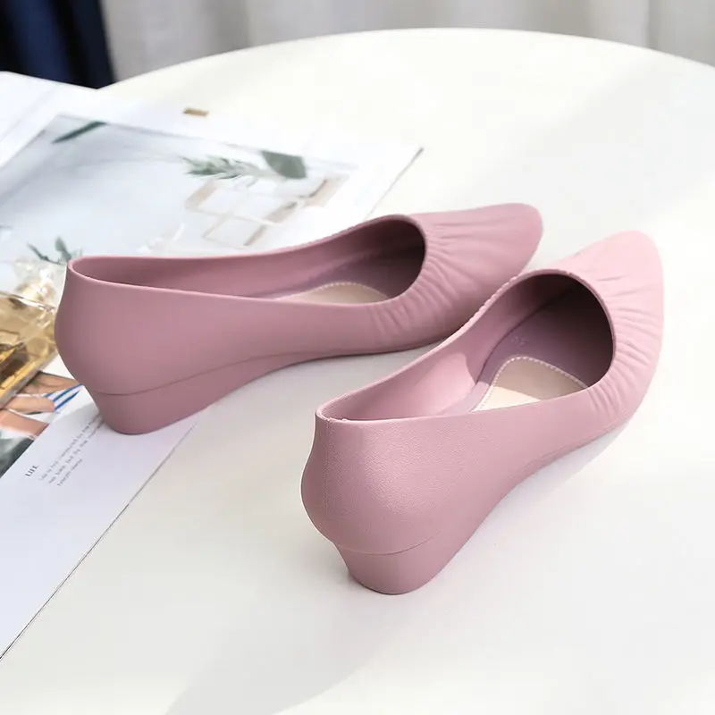 FHC New Ins Beach Shoes,Close Toe Wedges Sandals,Antiskid Rubber Mid Heels,Slip On,PVC Galosh Overshoes,Black,Pink,Dropship