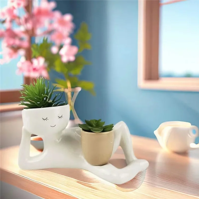 AD23-زراعة الرجل الكسول الراتنج شخصية صغيرة الزهرية زارع نباتات الاستلقاء الراتنج فريد الاستلقاء الشكل حديقة