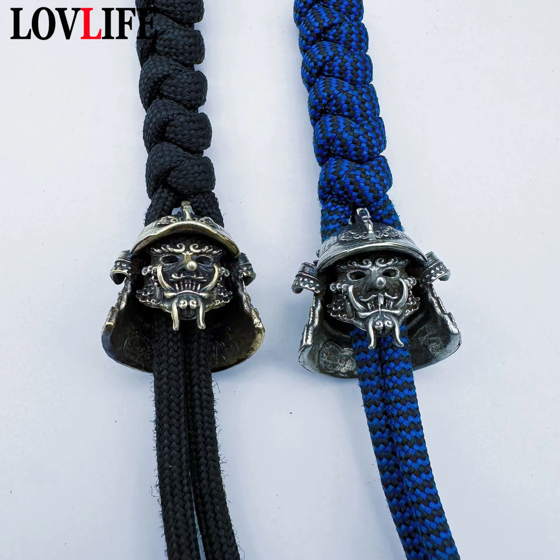 Brass Japenese Ghost Samurai Paracord Rope Bead Pendant Outdoor EDC Flashlight Lanyard Hangings Jewelry DIY Bracelet Accessories