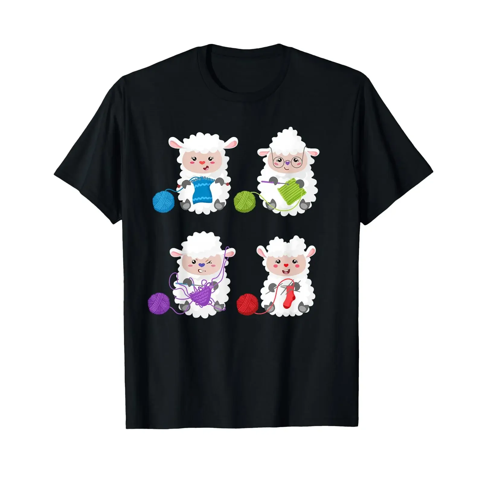 Knitting Fan Hobby Cartoon Sheep Crafts Crochet T Shirt black vintage Washed streetwear fashion graphic Slightly Casual