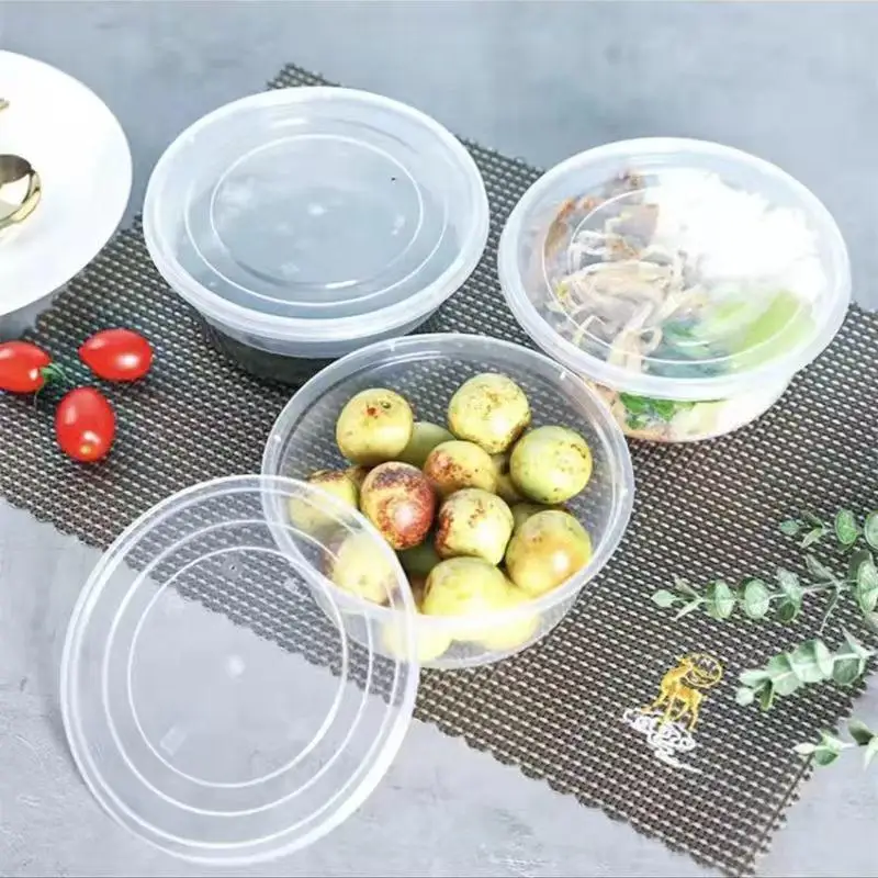 5Pcs Disposable Plastic Bowls Rectangular Round Takeout Food Container Transparent Thick Wall Lunch Box Tableware Set