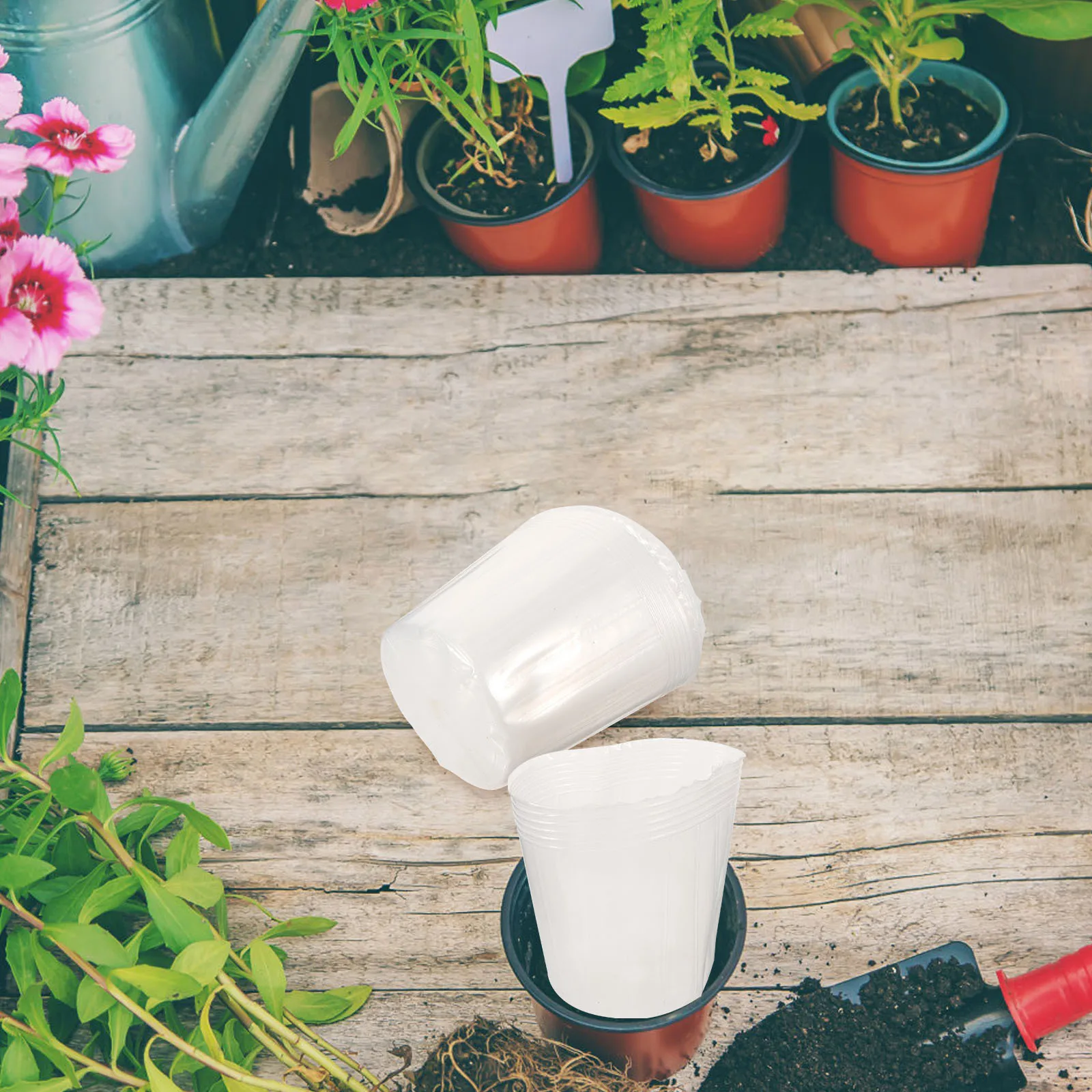 

10pcs Plastic Flowerpot Liner Clear Plant Pots For Garden Balcony Nursery Seedling Troughs Drainage Holes Outdoor Indoor
