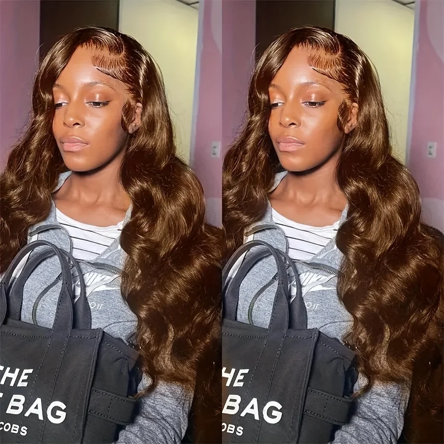 13x4 Chocolate Brown Body Wave Lace Front Wig Transparent Lace Frontal Wig Human Hair Preplucked Colored Human Hair Brown Wigs