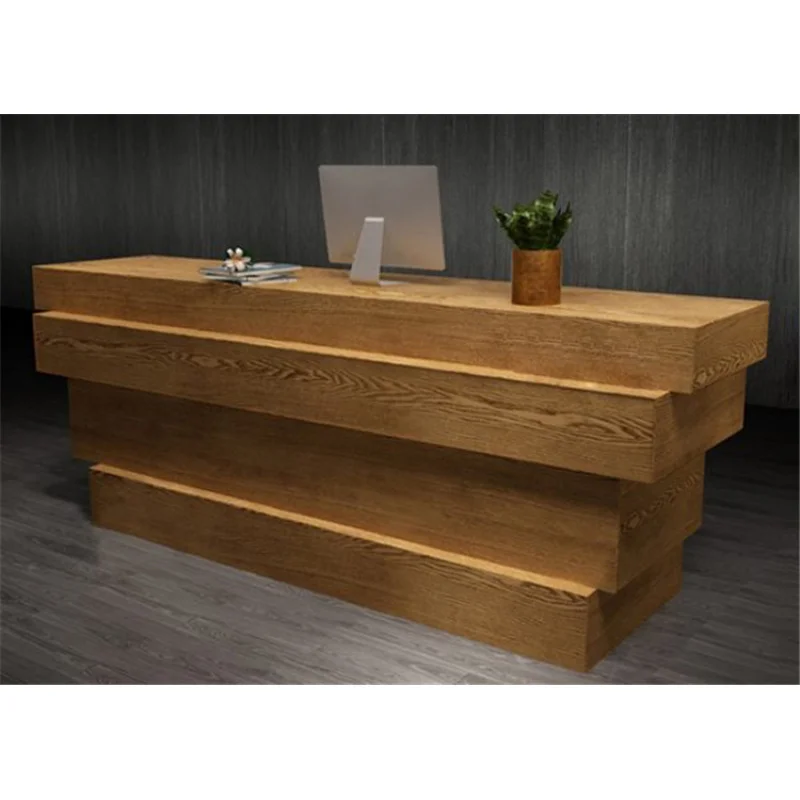 （customized）Modern High Quality Luxury I Shaped Customized Small White Pink Wooden Marble Salon Office Counter Reception De