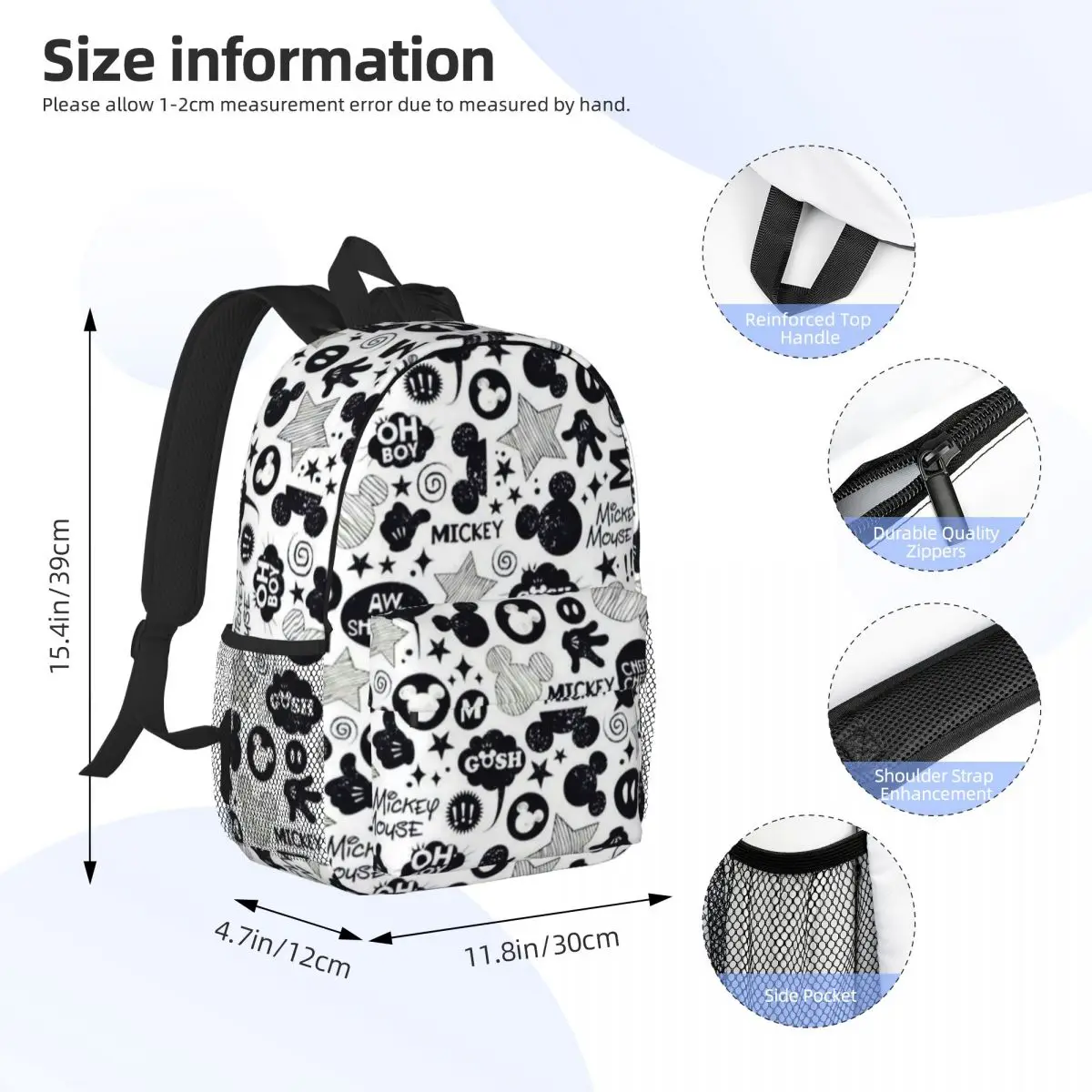 Mochila durável Donald Duck de 15 polegadas – Design leve e ergonômico para conforto e conveniência