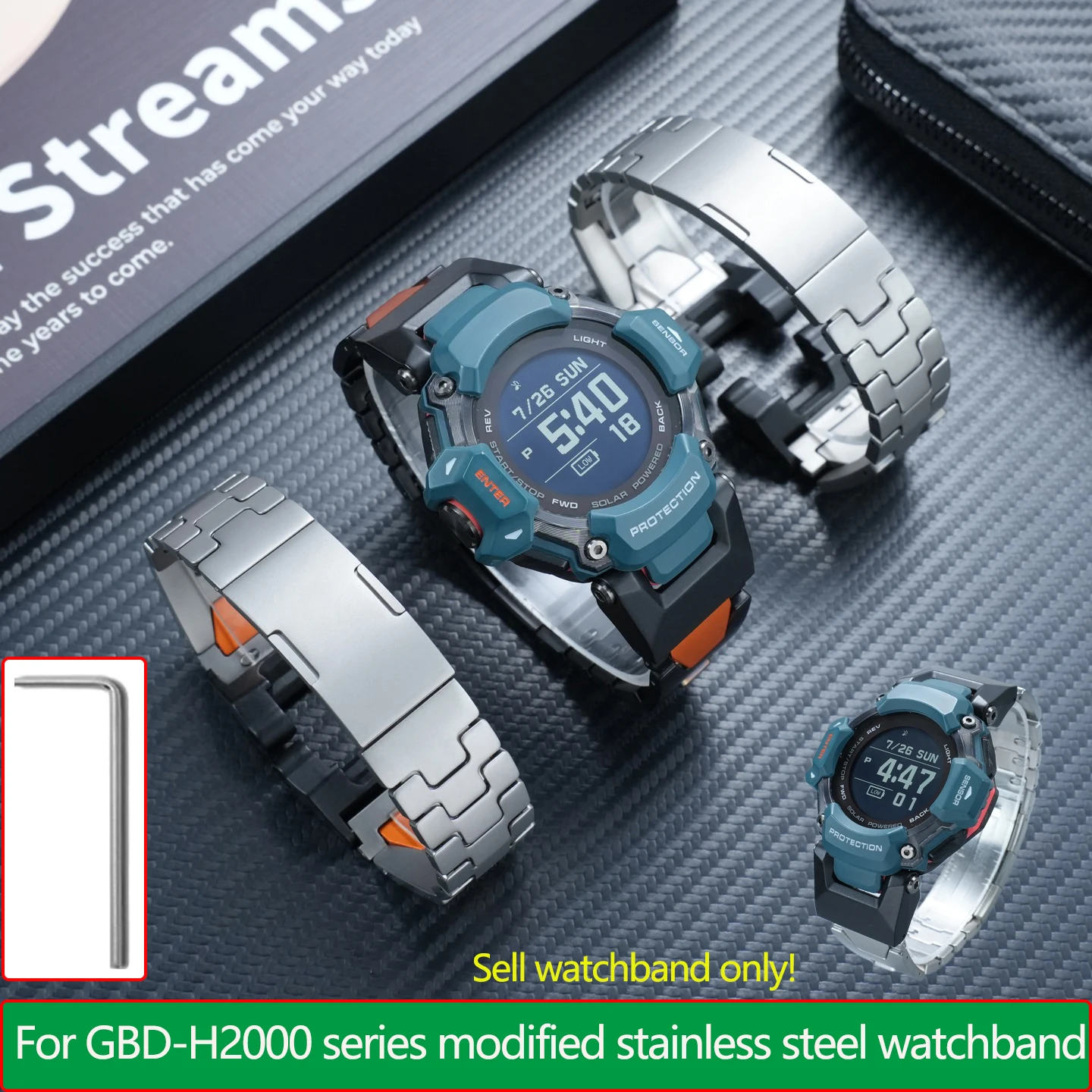 for-casio-smart-sports-watch-3515-gbd-h2000-series-modified-stainless-steel-watchband-gbd-h2000-metal-strap-men's-bracelet-tool