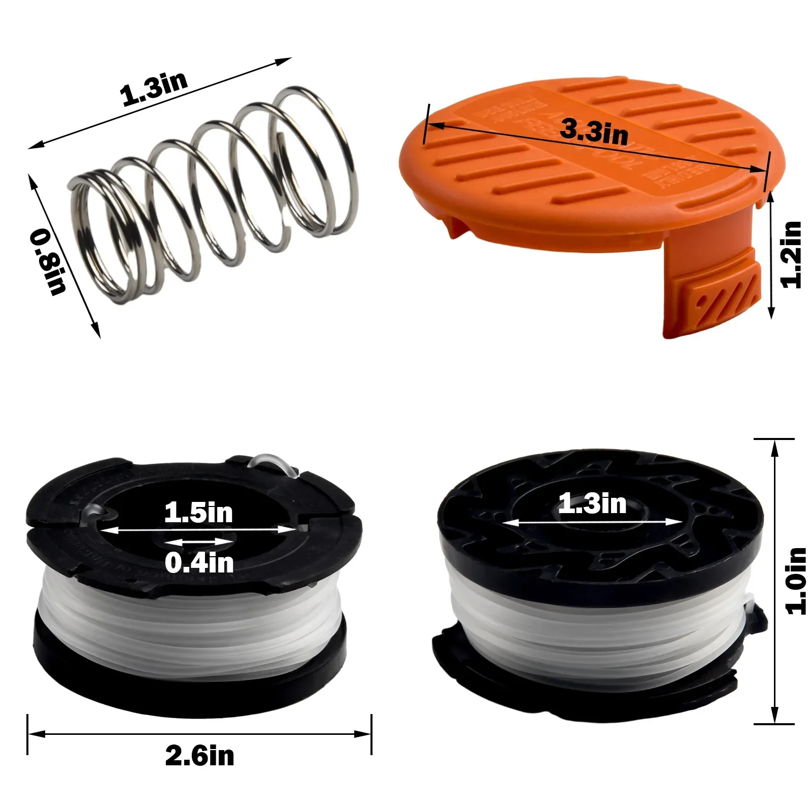 Trimmer Spool 3 Pack & Cap & Spring Replacement For Black Decker Cap Spring For Cordless Grass Trimmer Blade Cutter Lawn Mower