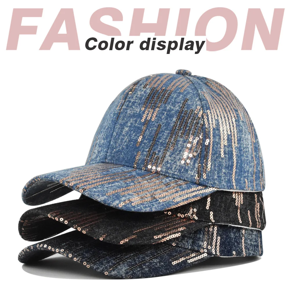 Sequin Cowboy Baseball Caps Men Women Fashion Jeans Hat Four Seasons Denim Hip Hop Cap Sun Protection Adjustable Hat Kpop Bone