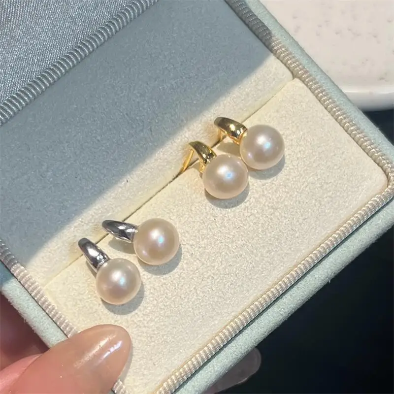 

Современные минималистичные серьги-гвоздики из серебра 925 пробы с жемчугом для женщин, настоящий пресноводный жемчуг 7-8 мм, позолоченные/посеребренные, повседневные украшения