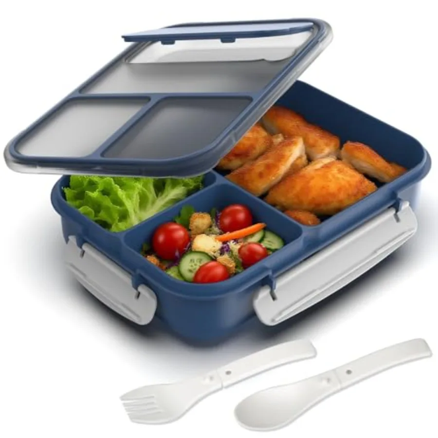 Large Capacity Bento Box for Adult, 1700ML 3 Compartments Lunch Box with Utensil, Airtight Food Container with Lids for Meal Pr