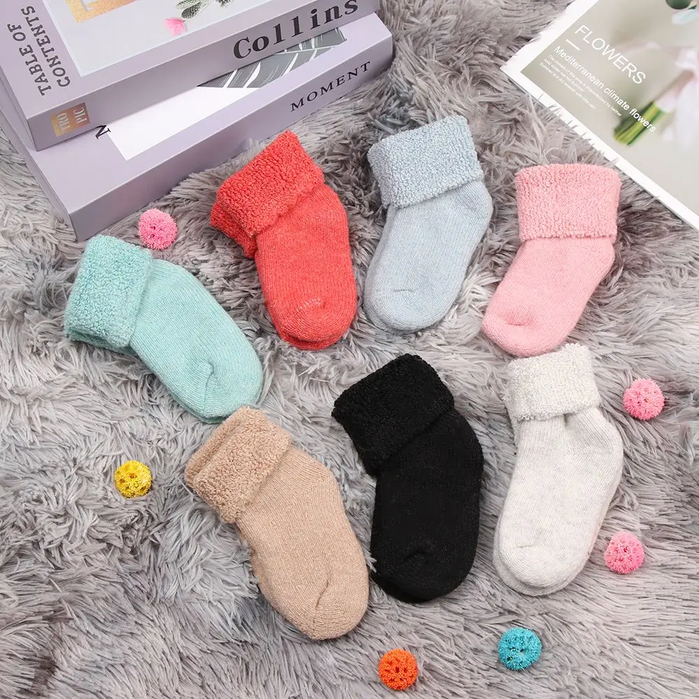 Comfortable Kids Woolen Socks Candy Colors 0~8 Years Childen Baby Stocking Winter Thick Warm Soft Snow Floor Socks Gifts