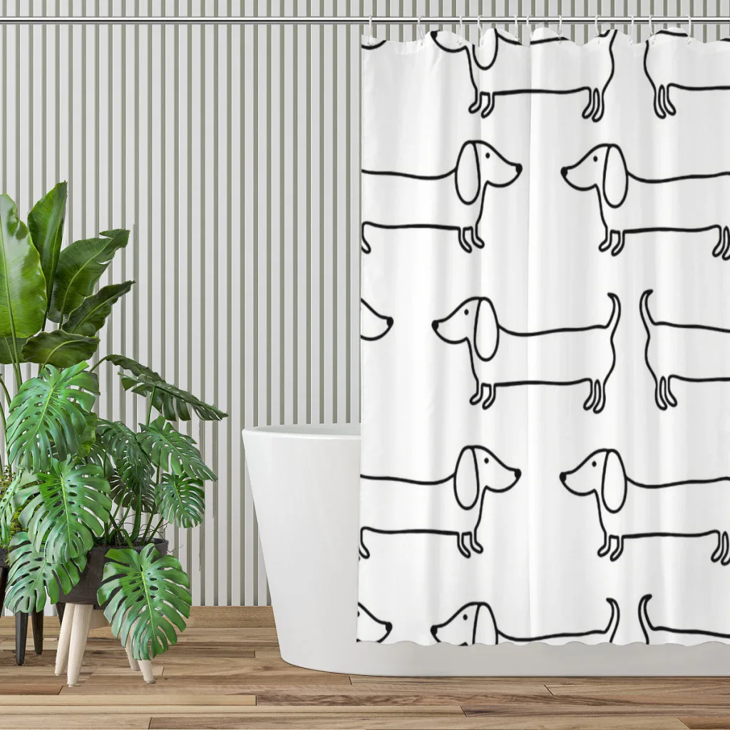 Dachshund Black White Bathroom Shower Curtains Dog Waterproof Partition Curtain Designed Home Decor Accessories