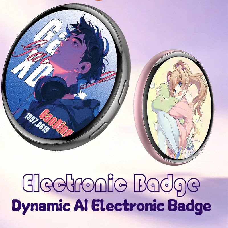 Bluetooth Anime Digital Badge - Simultaneous interpretation& Free Recording, DIY Photo&Video Playback, Creative Birthday Gift