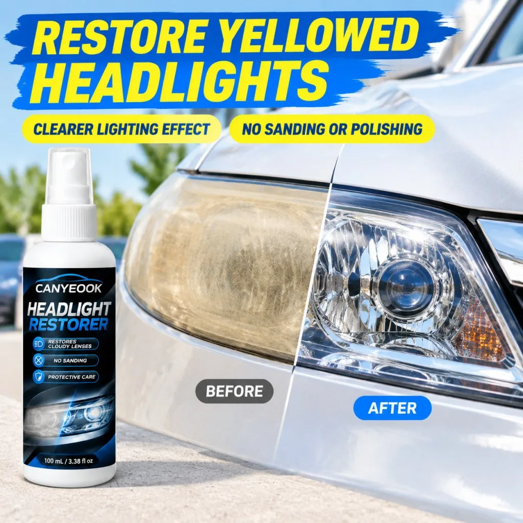 CANYEOOK Car Headlight Restoration Spray 100ml Yellowing Oxidation Repair for Clear Lens No Polish Needed
