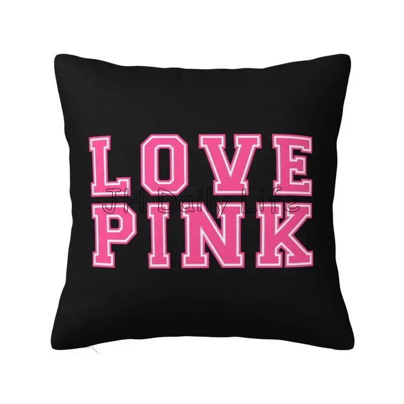 Love Pink Heart Print Pillow Cover Modern Nordic Decor for Bed Sofa Couch Pillow Case Cushion Cover Square Pillowcase 18x18 Inch