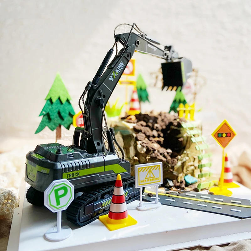 Big Engineering Vehicle Cake Decor Digging Machine Cake Toppers Crane Happy Birthday Party Decor Kids Boys Birthday Toys Gifts