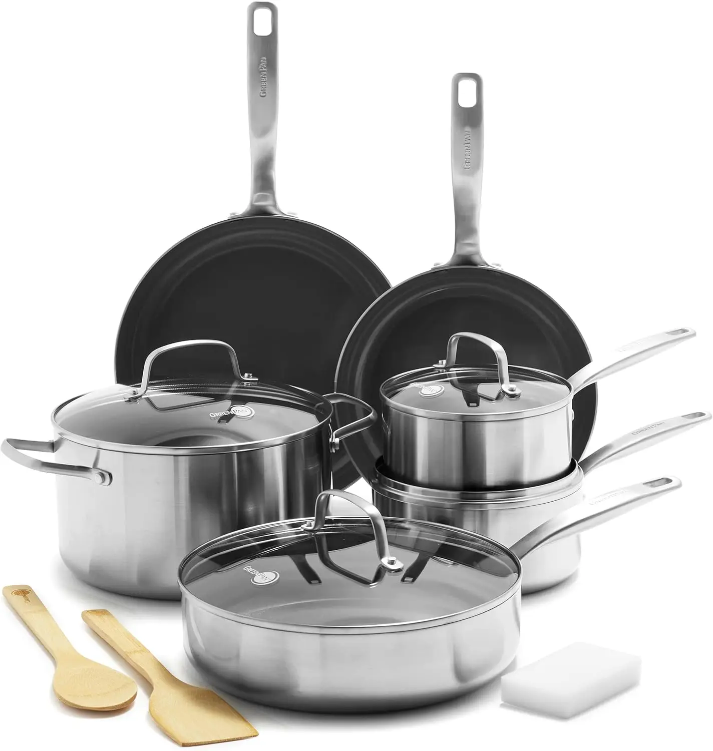 

Chatham Tri-Ply Stainless Steel Healthy Ceramic Nonstick 12 Piece Cookware Pots and Pans Set, PFAS-Free, Multi Clad, Induction