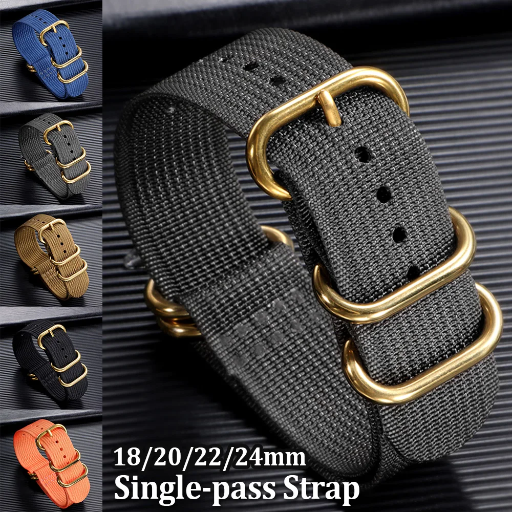 

18mm 20mm 22mm 24mm Gold Buckle Durable Nylon Watch Band for Omega for Seiko Wrist Belt Men Women Single Pass Canvas Watch Strap