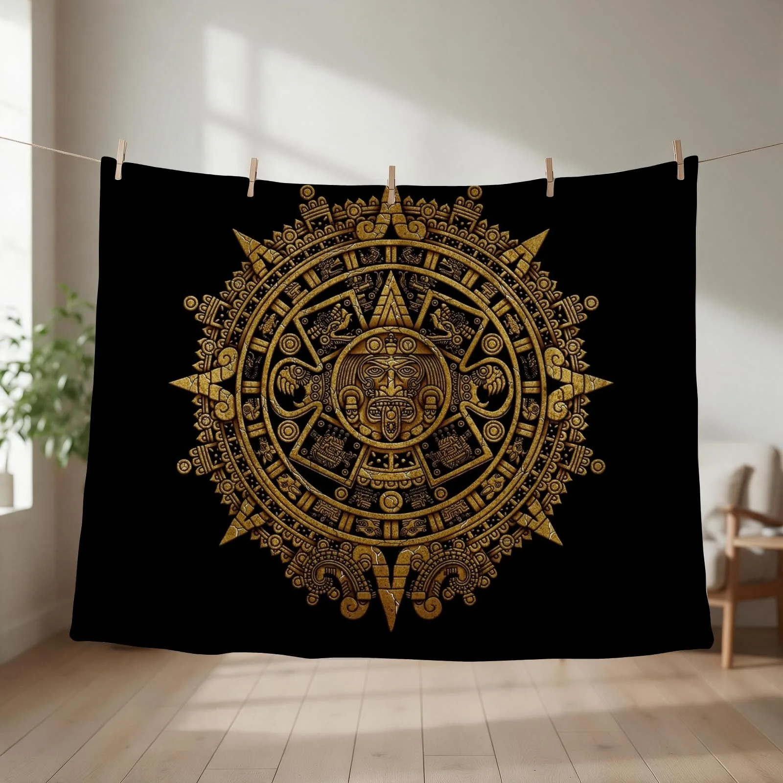 aztec calendar 3 Throw Blanket couch cozy soft plush fuzzy picnic outdoor blanket