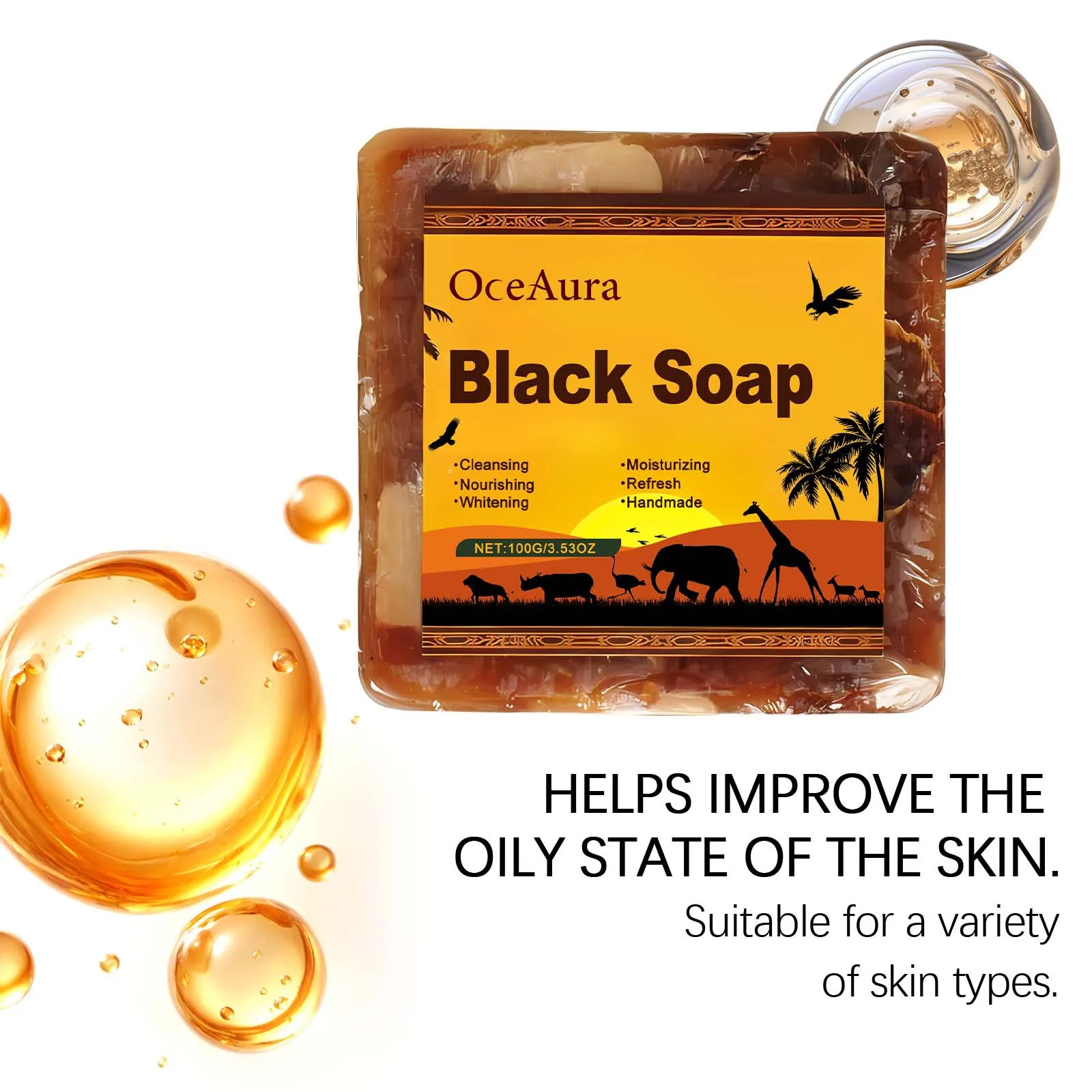 

OCEAURA African Black Soap Deeping Cleaning Remove Dirt Improve Dullness Relieve Roughness Reduce Fine Line Body Nourishing Soap
