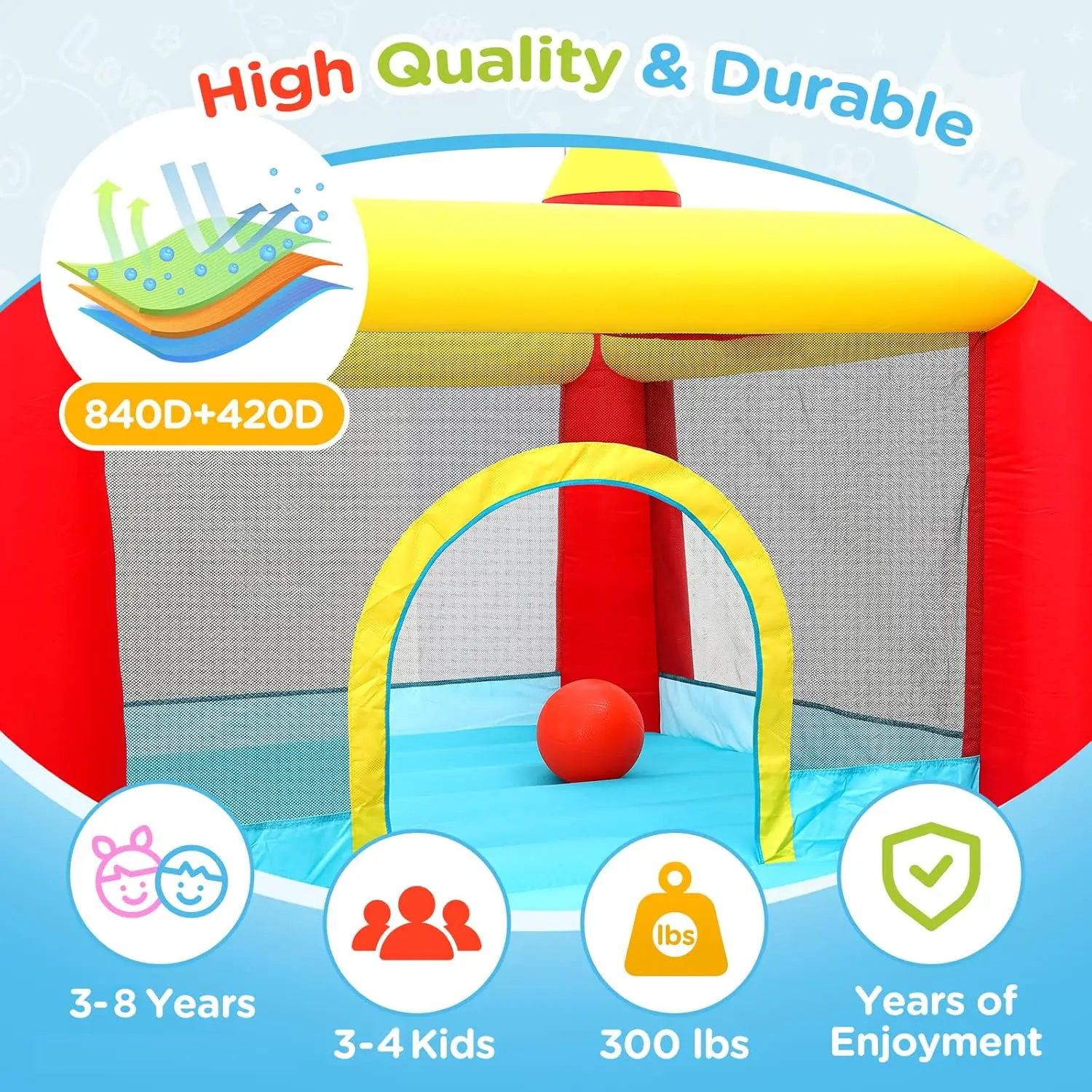Inflatable Bounce House, Bouncy House with Blower, Bouncy Castle with Slide, Ball Pit, Jump House for Indoor Outdoor Backyard Pa
