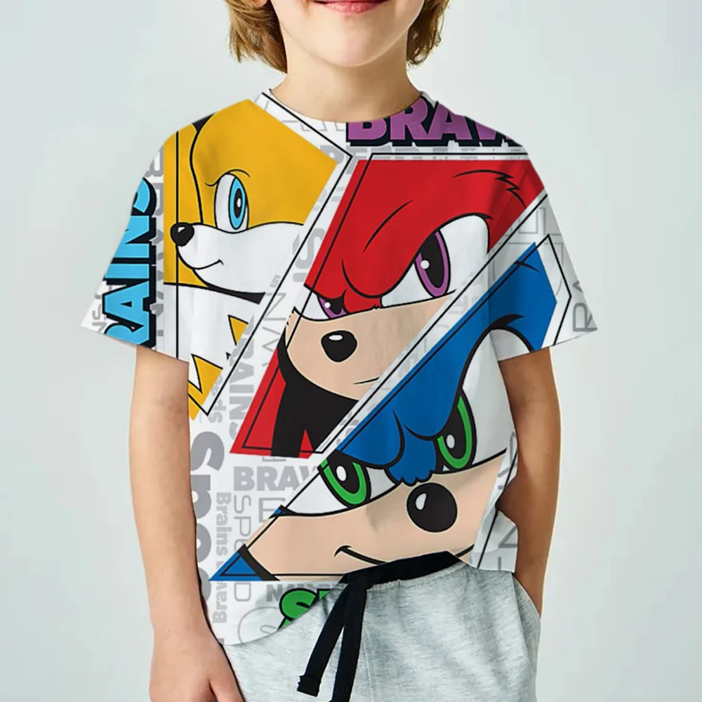 Sonics The Hedgehog Anime Boys' Breathable T-shirt, Children's Fashion Clothing Casual Wear, Breathable Thin Style, Unisex Top