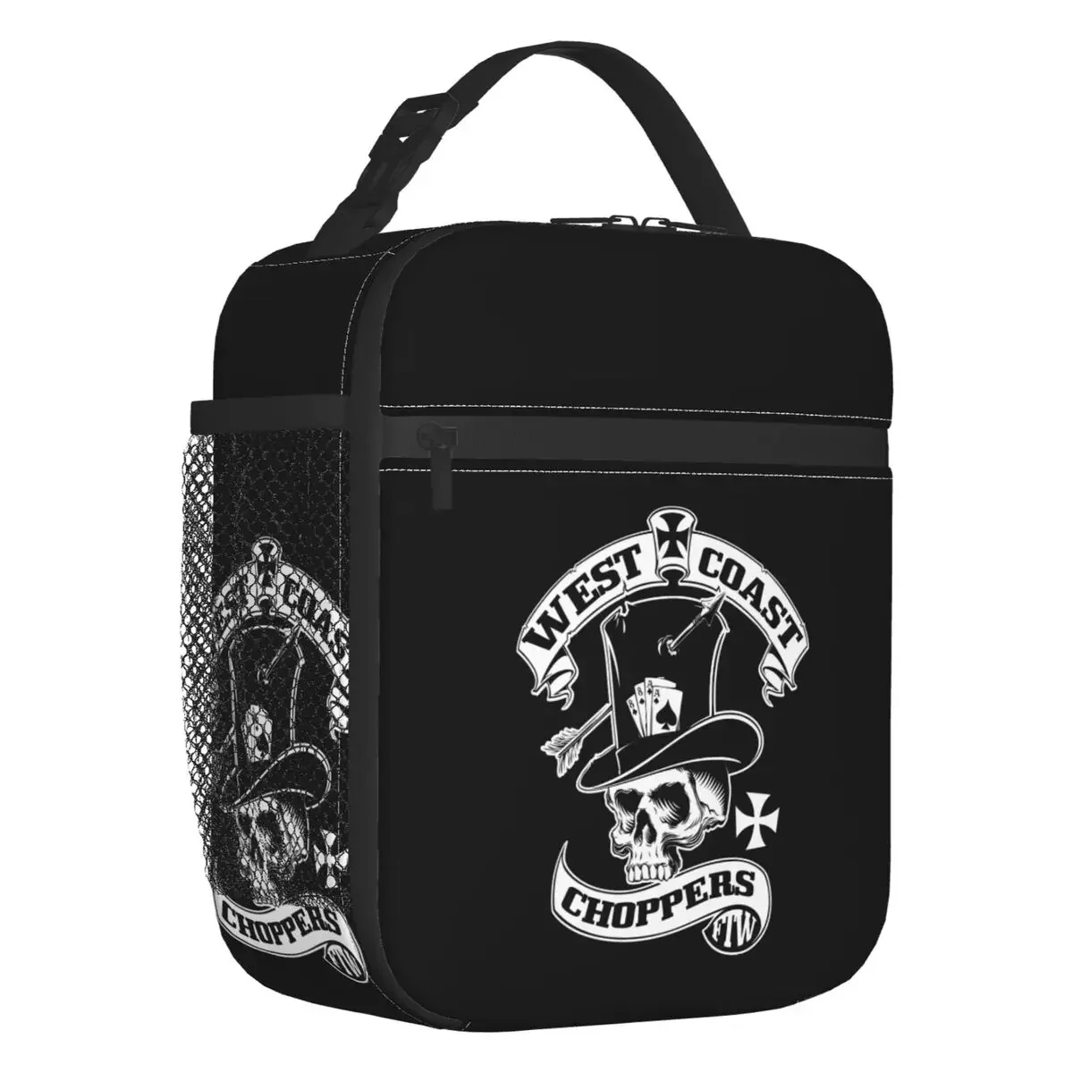 West Coast Skull Choppers Cross Insulated Lunch Bag for Women Portable Thermal Cooler Lunch Box Office Picnic Travel